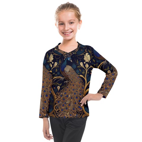 Peacock Plumage Bird Decorative Pattern Graceful Kids  Long Mesh Tee by Ravend