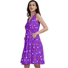 Pattern Seamless Floral Leaf Sleeveless V-neck Skater Dress With Pockets by flowerland