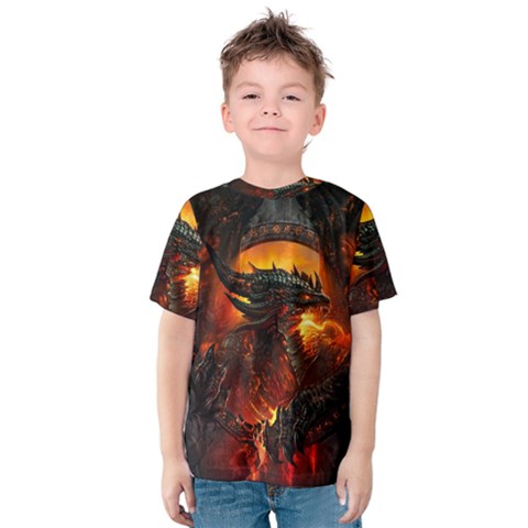 Dragon Art Fire Digital Fantasy Kids  Cotton Tee by Celenk