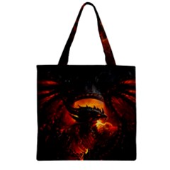 Dragon Art Fire Digital Fantasy Zipper Grocery Tote Bag by Celenk