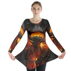 Dragon Art Fire Digital Fantasy Long Sleeve Tunic  by Celenk