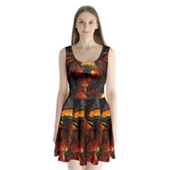 Dragon Art Fire Digital Fantasy Split Back Mini Dress  by Celenk