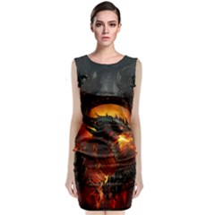 Dragon Art Fire Digital Fantasy Sleeveless Velvet Midi Dress