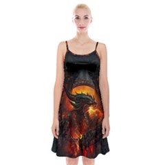 Dragon Art Fire Digital Fantasy Spaghetti Strap Velvet Dress