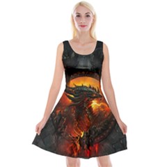 Dragon Art Fire Digital Fantasy Reversible Velvet Sleeveless Dress