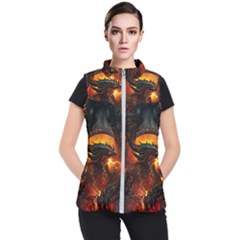 Dragon Art Fire Digital Fantasy Women s Puffer Vest