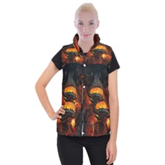 Dragon Art Fire Digital Fantasy Women s Button Up Vest