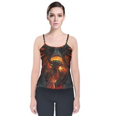 Dragon Art Fire Digital Fantasy Velvet Spaghetti Strap Top by Celenk