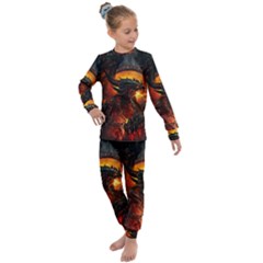 Dragon Art Fire Digital Fantasy Kids  Long Sleeve Set 