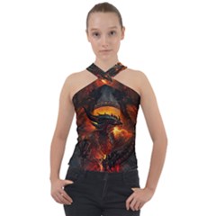 Dragon Art Fire Digital Fantasy Cross Neck Velour Top by Celenk