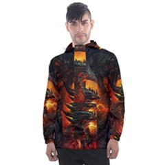 Dragon Art Fire Digital Fantasy Men s Front Pocket Pullover Windbreaker