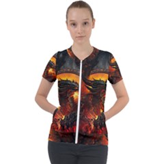 Dragon Art Fire Digital Fantasy Short Sleeve Zip Up Jacket by Celenk