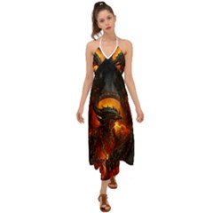 Dragon Art Fire Digital Fantasy Halter Tie Back Dress  by Celenk