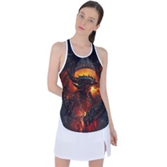 Dragon Art Fire Digital Fantasy Racer Back Mesh Tank Top by Celenk