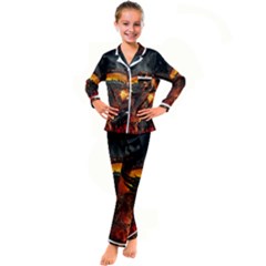 Dragon Art Fire Digital Fantasy Kids  Satin Long Sleeve Pajamas Set by Celenk