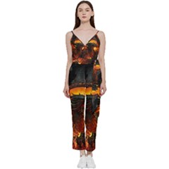 Dragon Art Fire Digital Fantasy V-neck Camisole Jumpsuit by Celenk