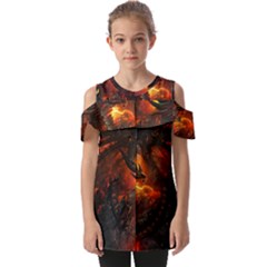 Dragon Art Fire Digital Fantasy Fold Over Open Sleeve Top by Celenk