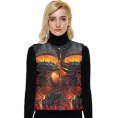 Dragon Art Fire Digital Fantasy Women s Button Up Puffer Vest