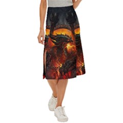 Dragon Art Fire Digital Fantasy Midi Panel Skirt by Celenk