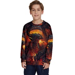 Dragon Art Fire Digital Fantasy Kids  Crewneck Sweatshirt