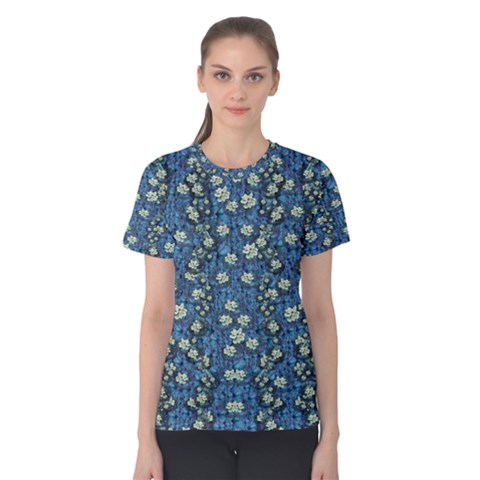 Lotus Bloom In The Calm Sea Of Beautiful Waterlilies Women s Cotton Tee by pepitasart