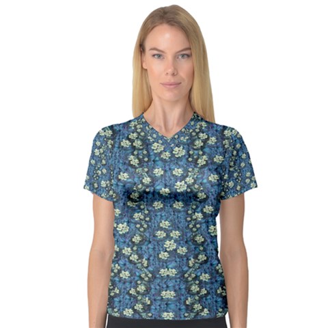 Lotus Bloom In The Calm Sea Of Beautiful Waterlilies V-neck Sport Mesh Tee by pepitasart