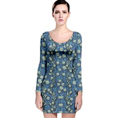 Lotus Bloom In The Calm Sea Of Beautiful Waterlilies Long Sleeve Velvet Bodycon Dress