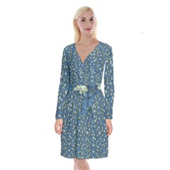 Lotus Bloom In The Calm Sea Of Beautiful Waterlilies Long Sleeve Velvet Front Wrap Dress by pepitasart