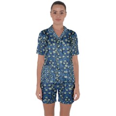 Lotus Bloom In The Calm Sea Of Beautiful Waterlilies Satin Short Sleeve Pajamas Set by pepitasart