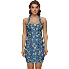 Lotus Bloom In The Calm Sea Of Beautiful Waterlilies Sleeveless Wide Square Neckline Ruched Bodycon Dress by pepitasart