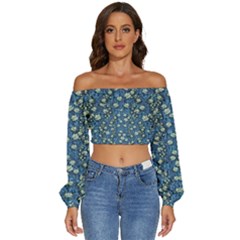 Lotus Bloom In The Calm Sea Of Beautiful Waterlilies Long Sleeve Crinkled Weave Crop Top by pepitasart