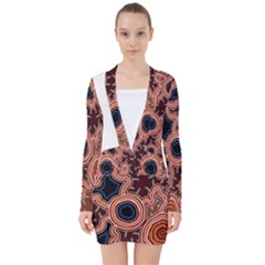 Authentic Aboriginal Art - Pathways Hogarth Arts V-neck Bodycon Long Sleeve Dress by hogartharts