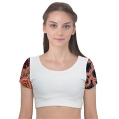 Authentic Aboriginal Art - Pathways Hogarth Arts Velvet Short Sleeve Crop Top  by hogartharts