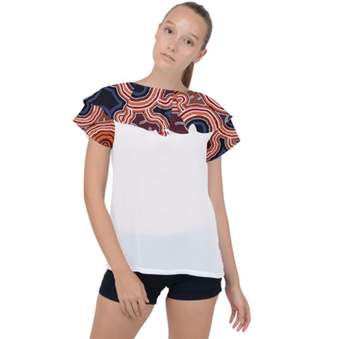 Authentic Aboriginal Art - Pathways Hogarth Arts Ruffle Collar Chiffon Blouse by hogartharts