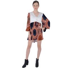 Authentic Aboriginal Art - Pathways Hogarth Arts V-neck Flare Sleeve Mini Dress by hogartharts