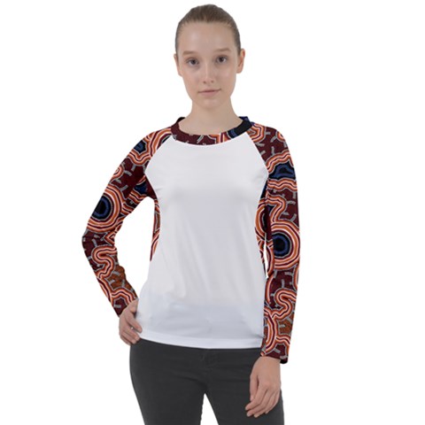 Authentic Aboriginal Art - Pathways Hogarth Arts Women s Long Sleeve Raglan Tee by hogartharts