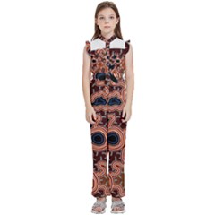 Authentic Aboriginal Art - Pathways Hogarth Arts Kids  Sleeveless Ruffle Edge Band Collar Chiffon One Piece by hogartharts