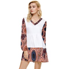 Authentic Aboriginal Art - Pathways Hogarth Arts Tiered Long Sleeve Mini Dress by hogartharts