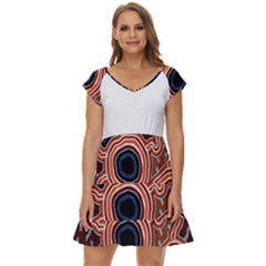 Authentic Aboriginal Art - Pathways Hogarth Arts Short Sleeve Tiered Mini Dress by hogartharts