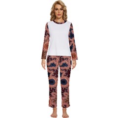 Authentic Aboriginal Art - Pathways Hogarth Arts Womens  Long Sleeve Lightweight Pajamas Set by hogartharts