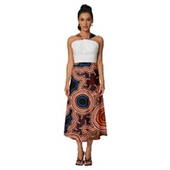 Authentic Aboriginal Art - Pathways Hogarth Arts Sleeveless Cross Front Cocktail Midi Chiffon Dress by hogartharts