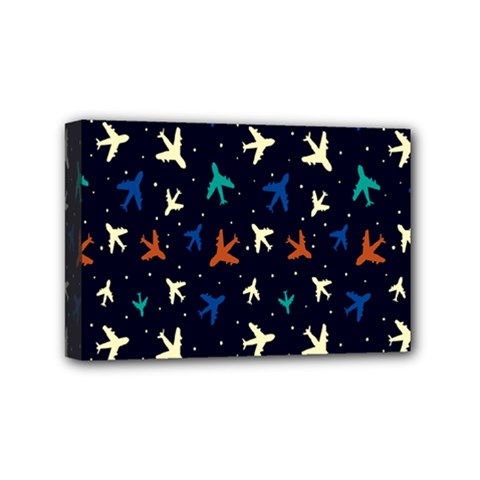 Blue Background Cute Airplanes Mini Canvas 6  X 4  (stretched) by ConteMonfrey