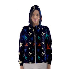 Blue Background Cute Airplanes Women s Hooded Windbreaker by ConteMonfrey