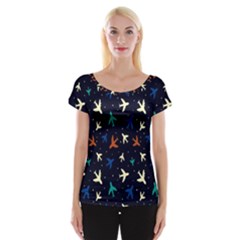 Blue Background Cute Airplanes Cap Sleeve Top by ConteMonfrey