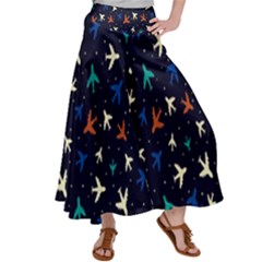 Blue Background Cute Airplanes Women s Satin Palazzo Pants by ConteMonfrey