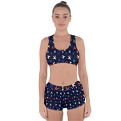 Blue Background Cute Airplanes Racerback Boyleg Bikini Set by ConteMonfrey