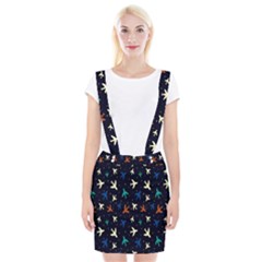 Blue Background Cute Airplanes Braces Suspender Skirt by ConteMonfrey