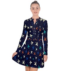 Blue Background Cute Airplanes Long Sleeve Panel Dress by ConteMonfrey