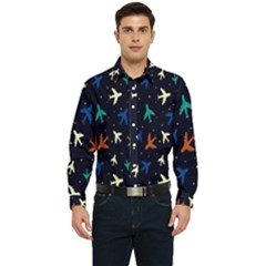 Blue Background Cute Airplanes Men s Long Sleeve  Shirt by ConteMonfrey