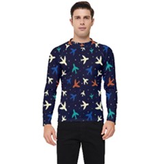 Blue Background Cute Airplanes Men s Long Sleeve Rash Guard by ConteMonfrey